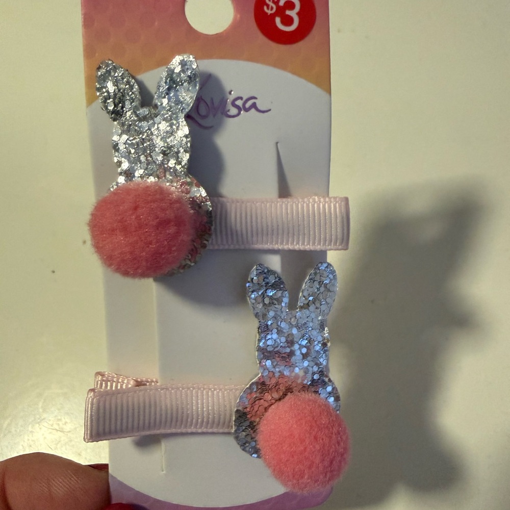 Lovisa Kids Bunny Hair Clips - Pink Pom Pom (Set of 2)